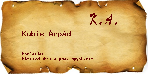 Kubis Árpád névjegykártya